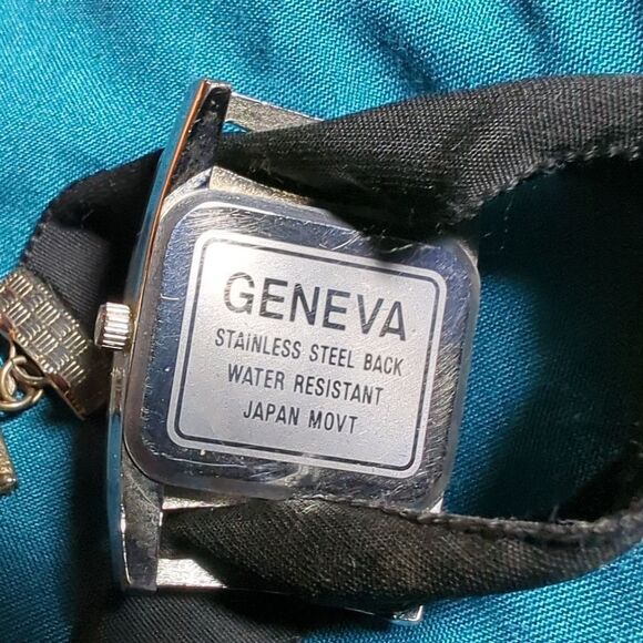 vintage Black felt bedazzled Geneva watch pin buckle clasp - works! main image 4